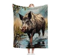 Black Animal Wild Boar Pattern Kids Blanket 40x50 Inches, Ultra Soft Single Bed Flannel Blanket for Bedroom, Living Room, Luxury Microfiber 3D Print Throw for Boys and Girls ab1340