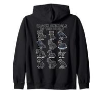 Black Animals Of The World Wildlife Chart Panther Wolf Zip Hoodie