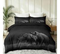 Black Animals Reversible Microfiber Double Duvet Cover for Teen, Duvet Cover set includes 1 Rhino Grassland Duvet Cover and 2 pillowcases, Breathable suitable for all seasons, 200 x 200 cm