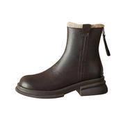Black Ankle Boots Womens Chelsea Boots Wide Fit Womens Mid Calf Shoes Heel New Winter Plus Velvet Thick Warm Small Ankle Shoes Short Tube Black Skinny Women Round Platform Toe Zipper