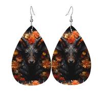 Black antelope with flowers Leather Earring. Stylish teardrop shape, perfect for women, and a great decorative choice for parties and holidays.