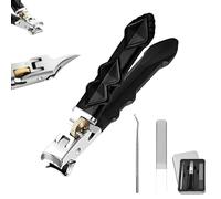 Black Anti-Slip Grip Gear Lock Nail Clipper Set with Ultra-Sharp Tips,Ergonomic Angled Head Senior Toenail Clipper for Precise Access to Nail Grooves Toenail Clippers(Flat Mouth)