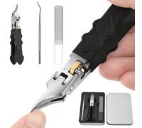 Black Anti-Slip Grip Gear Lock Nail Clipper Set with Ultra-Sharp Tips for Precise Access to Nail Grooves,Slanted Nail Clippers,with Safety Lock for Thick Nails,for Elderly Seniors (Set-A)