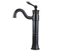 Black Antique Basin Mixer Tap Full Copper Hot & Cold Faucet Rotatable Retro Design Brushed Finish Tall Above Counter Bathroom Sink