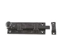 Black Antique Door Bolt with Knob - 75mm Straight Heavy-Duty Iron Bolt - Hardware Fittings Included (100mm)