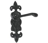 Black Antique Door Handles Lever Latch Ornate Fleur-De-LYS (2)