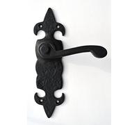 Black Antique Door Handles Lever Latch Ornate Fleur-De-Lys