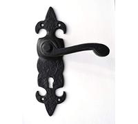 Black Antique Door Handles Lever Lock Ornate Fleur-De-Lys
