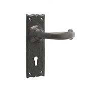 Black Antique Door Handles Lever Lock Plain