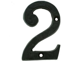 Black Antique Door Number 2 78mm Height 8mm Depth Iron Face Numeral Plaque