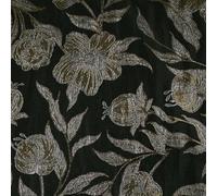 Black Antique Gold Wildflower Thistle Metallic Textured Brocade Fabric (1 Metre, Black 7140)