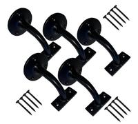 Black Antique Handrail Brackets & Screws - Heavy Duty Cast Iron Wall Stair Rail Support - Banister Handrail Holder for Stairs, Indoor & Outdoor Use, with Matching Screws (Pack of 5)