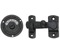 Black Antique Iron Indicator Door Bolt Lock Vacant Engaged Bathroom/Toilet (Black Lettering on White Background)