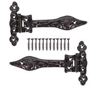 Black Antique Style Door Hinges 6-Inch Fancy Vintage Door Hinges for Internal External Doors Old Fashioned Gate Shed T Tee Strap Hinges for Cupboards Wardrobe (Pack of 2).