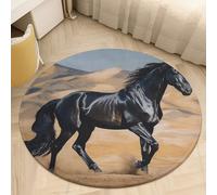 Black Arabian Horse Absorbent Round Rug Non Slip Washable Welcome Mat for Entryway Front Door Indoor Outdoor Use Bedroom Kitchen Decor