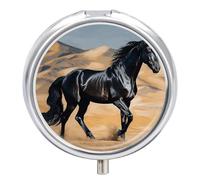 Black Arabian Horse Pill Box Waterproof Portable Medicine Pill Case Moisture Proof Metal Travel Pill Box with 3 Compartment Medicine Case