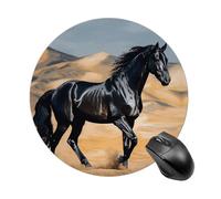 Black Arabian Horse Round Mouse Pad 7.8 Inch, Portable Gaming Mouse Mat with Non-Slip Rubber Base & Smooth Surface, Waterproof Mousepad for PC, Laptop, Computer, Office, Home