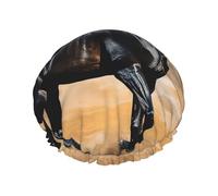 Black Arabian Horse Shower Cap for Women Double Layers Thick Hair Caps Reusable Waterproof Bath Caps with Elastic Band Hair Hat Washable Shower Hat for Men Women Spa Salon