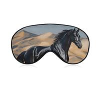 Black Arabian Horse Sleep Mask for Women Men, Soft Eye Mask with Adjustable Strap for Sleeping, Light Blocking Travel Blindfold for Nap Comfortable Eye Cover for Home Office