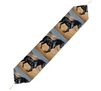 Black Arabian Horse Table Runner for Dining Table, Short Plush Runners Washable & Durable Tablerunner Modern Home Decor for Wedding, Kitchen, Holiday 200*33cm