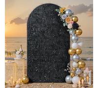 Black Arch Backdrop Cover 7.2ft, 2-Sided Sparkly Metallic Foil Tassel, Spandex Fitted for Round Top Chiara Stand - Balloon Arch Stand Cover for Wedding, Birthday Party, Baby Shower, Prom Decor