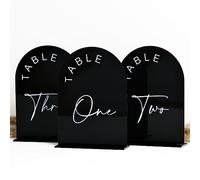 Black Arch Wedding Table Numbers with Stands 1-15, 5x7 Inch Black Acrylic Arch Sign with Holder, Arched Acrylic Table Numbers for Wedding Reception (1-15, 5"x7")