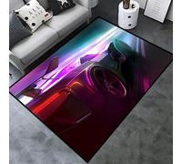 Black Area Rug Home Interior Decoration Flaming Skeleton Motorcycle Skull Racing Sports Car Boys Bedroom Rug French Short Pile Soft Floor Mat Large Living Room Rug Game Mats (Black 4,100x150 cm)