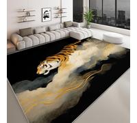 Black Area Rugs 60 x 90 cm, Chinese Ink Painting Style Tiger Machine Washable Short Pile Carpet - Anti-Slip Moisture Barrier Fluffy Rug for Bedroom Living Room Kitchen Indoor Decor Carpet