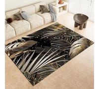 Black Area Rugs Plant Leaf Gold Palm Leaf Machine Washable Non-Slip Soft Short Pile Area Rug For Living Room Bedroom Home Decor Carpet,