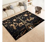 Black Area Rugs The Golden Paris Tower Washable Plush & Fluffy Non-Slip Short Pile Floor Mat For Bedroom Dining Room & Lounges,