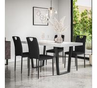 (Black) Aria Dining Table And Chairs- Marble Effect Table w 4-6 Monza Faux Leather Chair