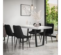 (Black) Aria Dining Table And Chairs - Marble Effect Table w 4-6 Nova Faux Leather Chair