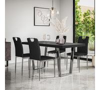 More4Homes Aria Dining Table And Chairs - Black Table Top W Chrome Legs + Monza Faux Leather Dining Chair W Chrome Legs Set Of 6 (Black)