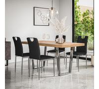 (Black) Aria Dining Table Set Oak Effect w Chrome Legs w 4-6 Monza Faux Leather Chair