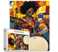 Black Art 1000 Piece Jigsaw Puzzles for Adults African American Woman Painting Jigsaw Puzzle Black Girl 1000 Pieces Puzzles 19.7''x27.6''inch Girl Playing Drum Instruments Wall Decor DIY Craft Puzzle