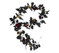 Black Artificial Leaf Garland 180cm Handmade Flocked Autumn Decor | Flocking material for natural look Suitable for indoor outdoor use Lightweight for easy hanging and for versatile