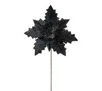 Black Artificial Poinsettia Flower - 25 cm Christmas Decoration with Wired Stem