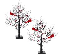 Black Artificial Trees Lighting With Red Fruit And Bird Parrots Battery Operated Tabletop Small Artificial Lamp Classical Red Christmas