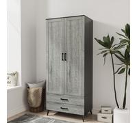 (Black & Ash Grey) DEVON 180cm Modern Wardrobe 2 Door 2 Drawer Bedroom Storage with Hanging Rail
