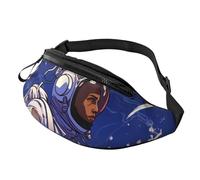 Black astronaut on blue Fanny Pack for Men Women, Waterproof Sports Waist Bag Fashion Belt Bag Crossbody Bags Hip Bum Bag with Adjustable Strap Large Sling Bag Purse for Travel Hiking