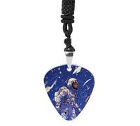 Black Astronaut on Blue Guitar Pick Necklace Exquisite Cool Pendant Necklaces Titanium Steel Personalized Necklaces Fashion Guitar Pick Holder Necklace Unisex Unique Gifts