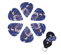 Black astronaut on blue Guitar Picks 6 Pack, 0.96mm Thickness Celluloid Bass Pick with Leather Guitar Pick Holder Keychain Abstract Art Pics Plectrum for Acoustic Electric Guitar, Ukulele, Bass