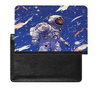 Black Astronaut on Blue Passport Holder Passport Wallet Document Organizer Protector PU Leather Card Slot Travel Accessories