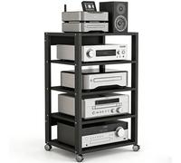 Black Audio Component Rack Tower - 5-Tier Adjustable Media Stereo Stand HiFi Equipment Storage Shelf Home Theater Furniture Media Cabinet for Audio/Video Gear