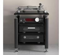 Black Audio Rack Stereo Cabinet - AV Media Stand & DVD Storage Tower Corner Shelf TV Stand Entertainment Shelving Unit for Home Theater (62x57x78cm)