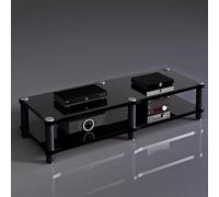 Black Audio-Video Media Stand - Heavy Duty Stereo Rack Tower for Record Players & Entertainment Components - Anti-Vibration Pads - 2 Layer Design - 37cm Height