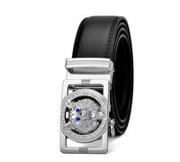 Black B,110CM/43.3'',Mens Belt, Leather Ratchet Belts for Men with Blue-Eyed Wolf Head Pattern Alloy Square Diamond Buckle