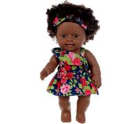 Black Baby Dolls, 12 Inch American African Realistic Baby Doll with Dress, Movable Joint and Curly Hairs Soft Washable Dark Skin Doll for Kids Gifts