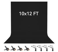 Black Backdrop 3 x 3.6 M / 10 x12 FT, Vevelux 100% Polyester Photography Background with 4 Spring Clamps & 4 Anti-Wrinkle Backdrop Clips Foldable Washable White Screen for Studio Photo Video Shooting