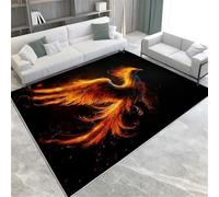 Black Background Area Rugs Flying Phoenix Machine Washable Short Pile Area Rug Non-Slip Indoor Floor Mat For Living Room Bedroom Office Kitchen & Hallway Decor,